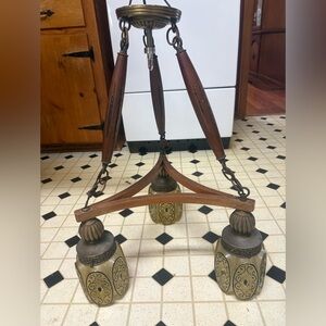 Vintage Bronze/Amber and Wood Chandelier